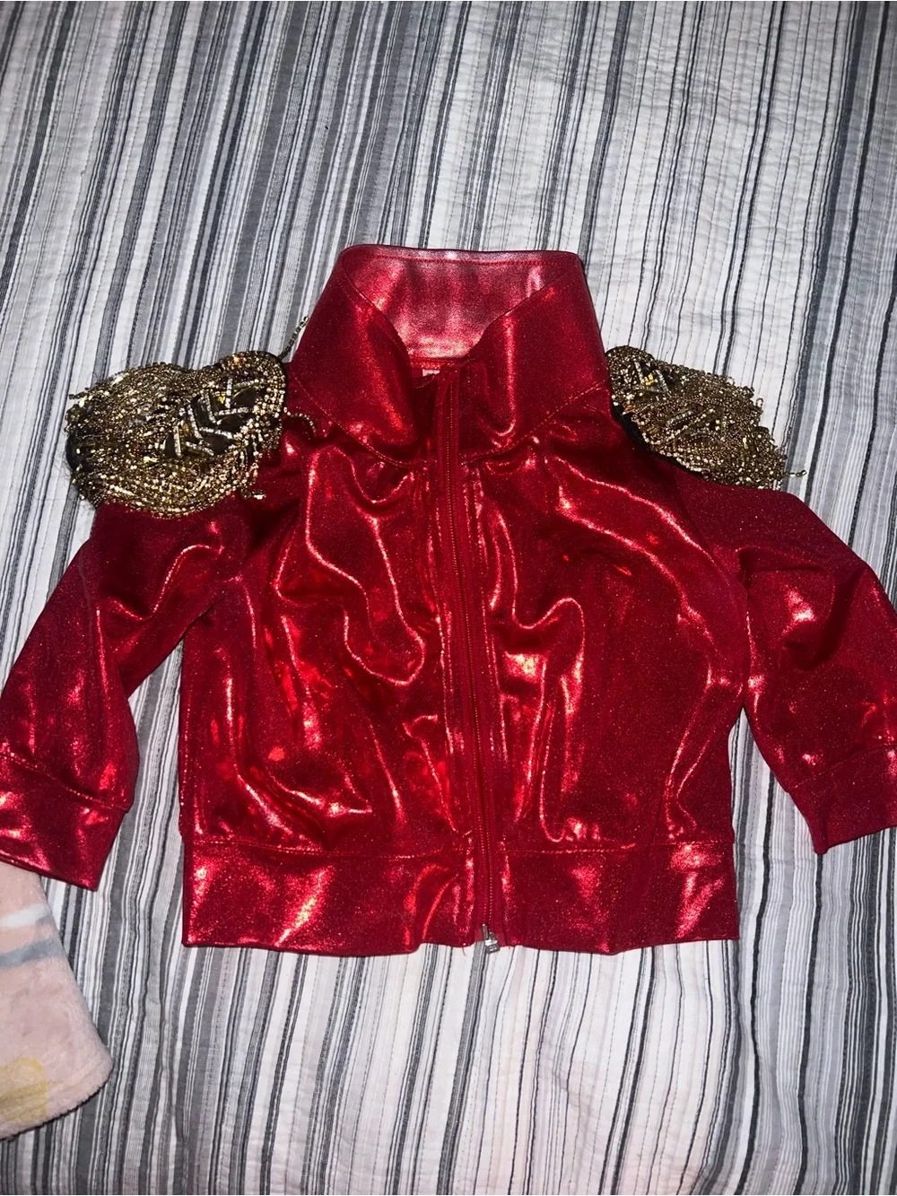 balera Red Metallic Zip Jacket with Gold Beaded Shoulder Accents